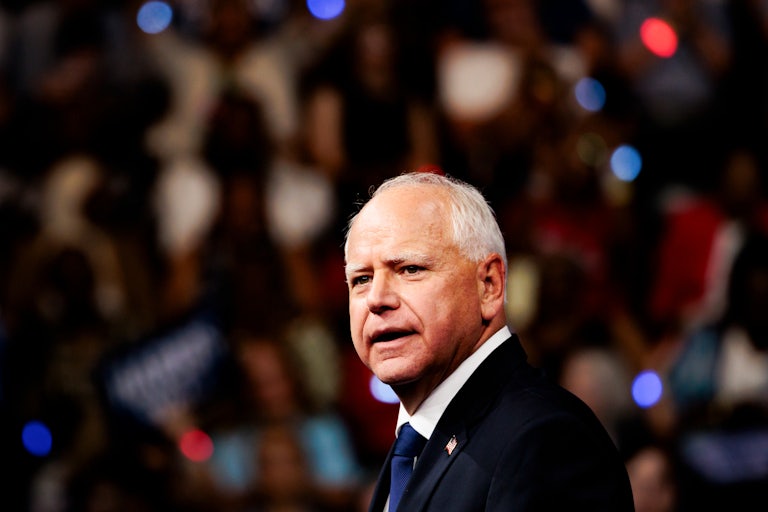 Tim Walz speaking at a rally