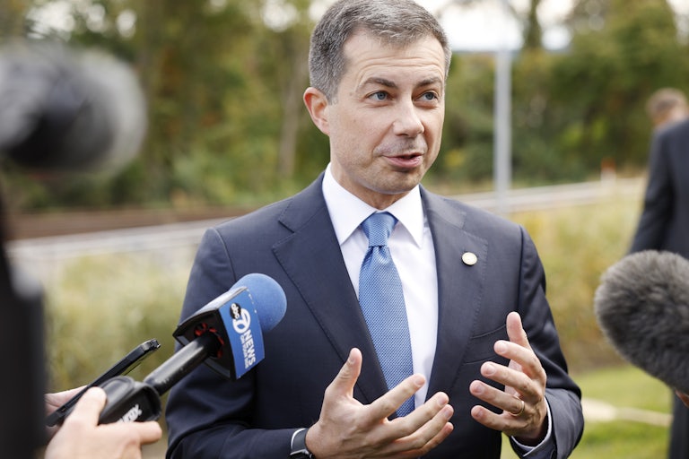 Pete Buttigieg speaks to reporters