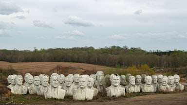 The busts of 43 presidents sit abandoned in a field in Virginia.