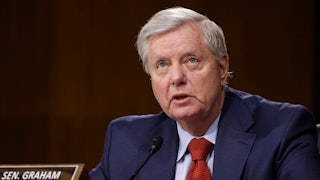 A close-up of Senator Lindsey Graham during a Senate hearing.
