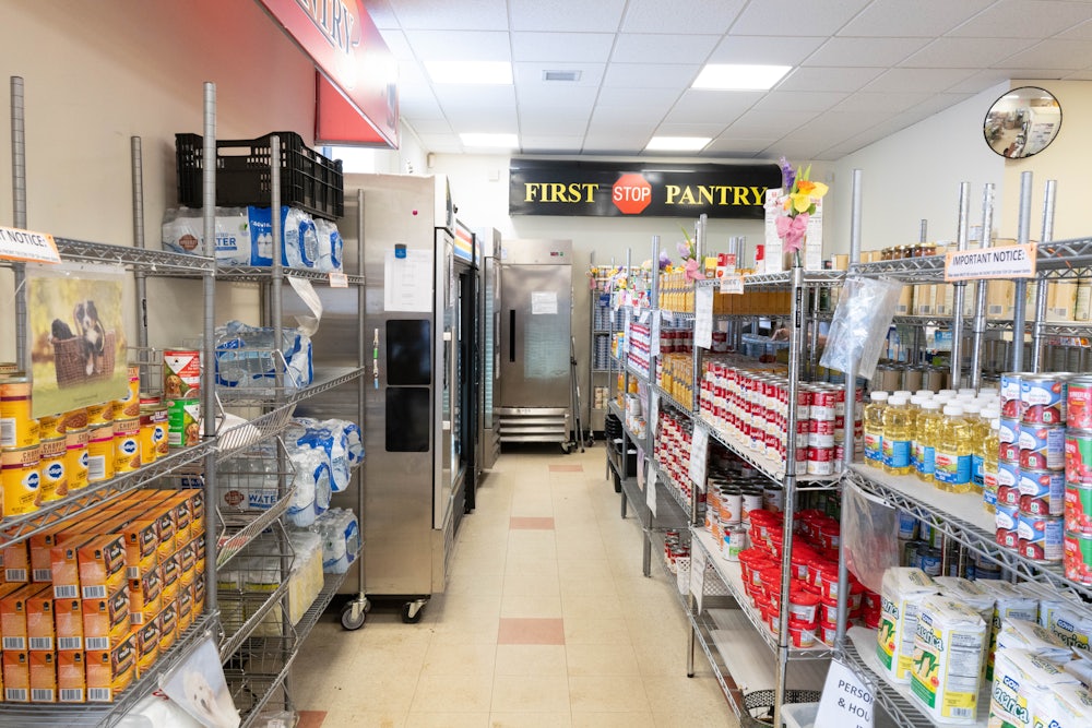 A food pantry at Long Island Cares in Huntington Station, New York, on May 15