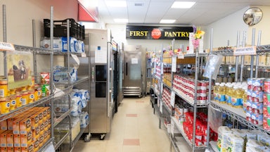 A food pantry at Long Island Cares in Huntington Station, New York, on May 15