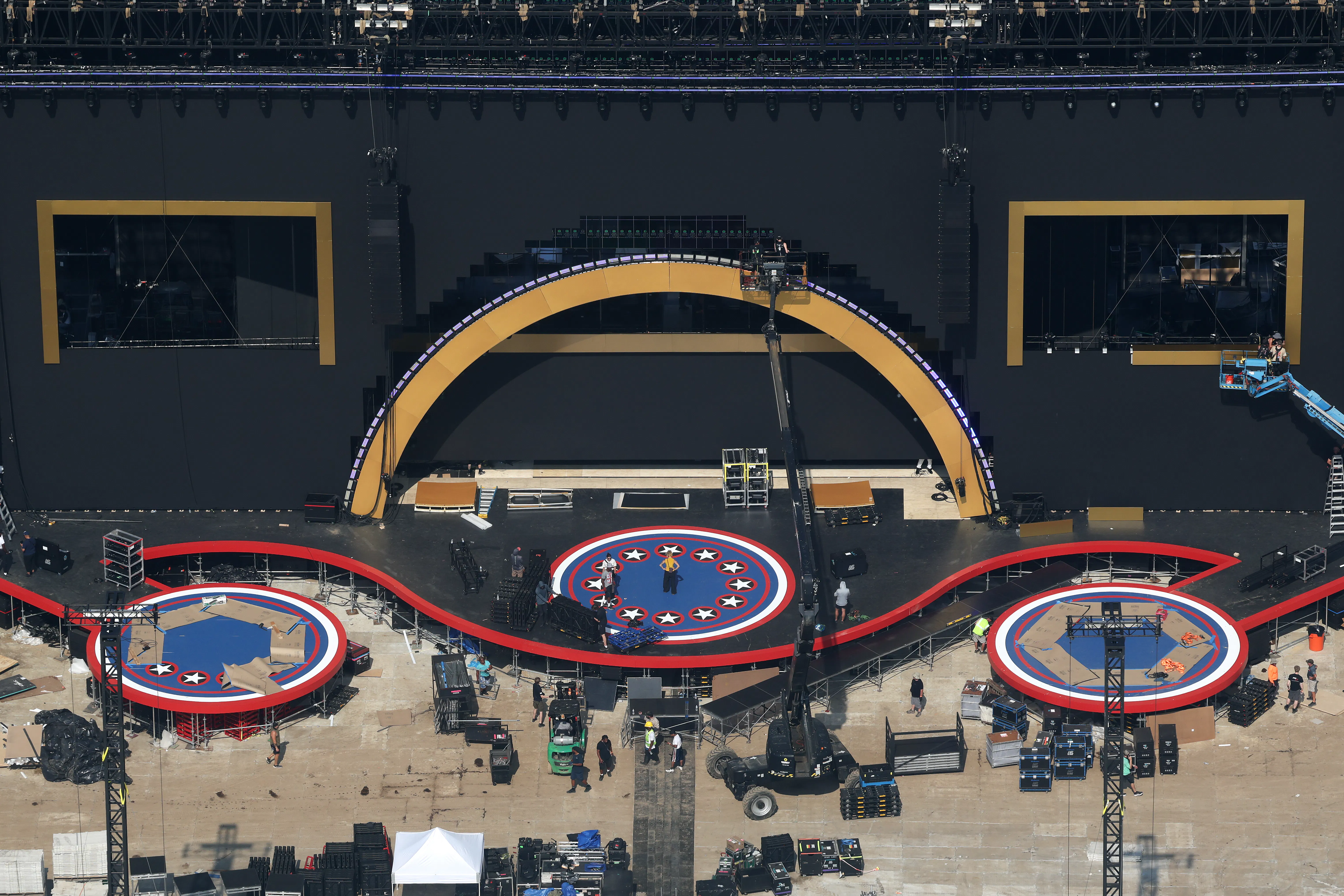 An aerial view of the stage for Donald Trump's July 4 event