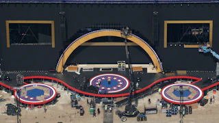 An aerial view of the stage for Donald Trump's July 4 event