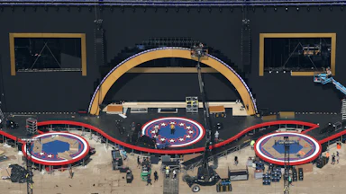 An aerial view of the stage for Donald Trump's July 4 event