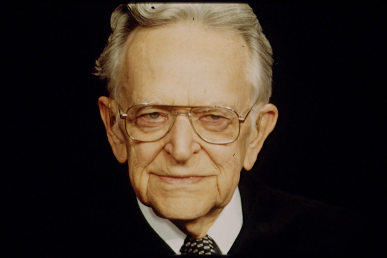 A close-up of Associate Justice of the Supreme Court Harry Blackmun, who wrote the majority opinion in Roe v. Wade.