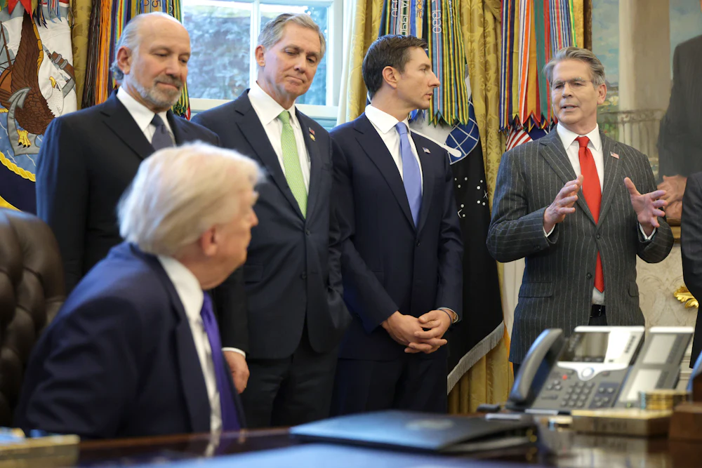 Scott Bessent, the treasury secretary, spoke to President Donald Trump in the Oval Office on February 2.