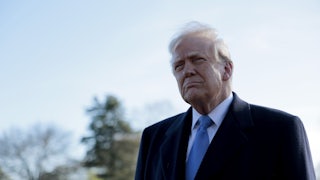 Donald Trump speaks to reporters before boarding Marine One at the White House.