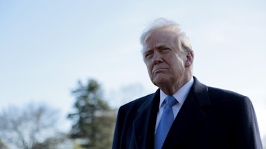 Donald Trump speaks to reporters before boarding Marine One at the White House.