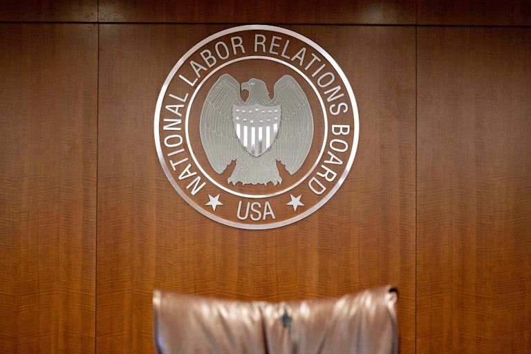 National Labor Relations Board logo on the wall