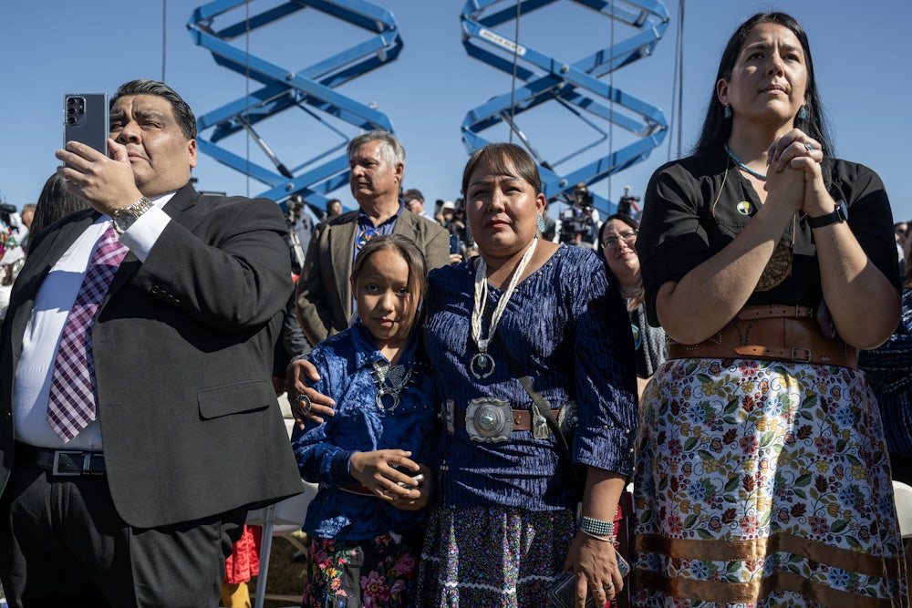 On October 25, 2024, at the Gila River Crossing school in Laveen Village, Arizona, members of the Indigenous community reacted as Joe Biden apologized for the United States's practice of placing Native children in residential schools.