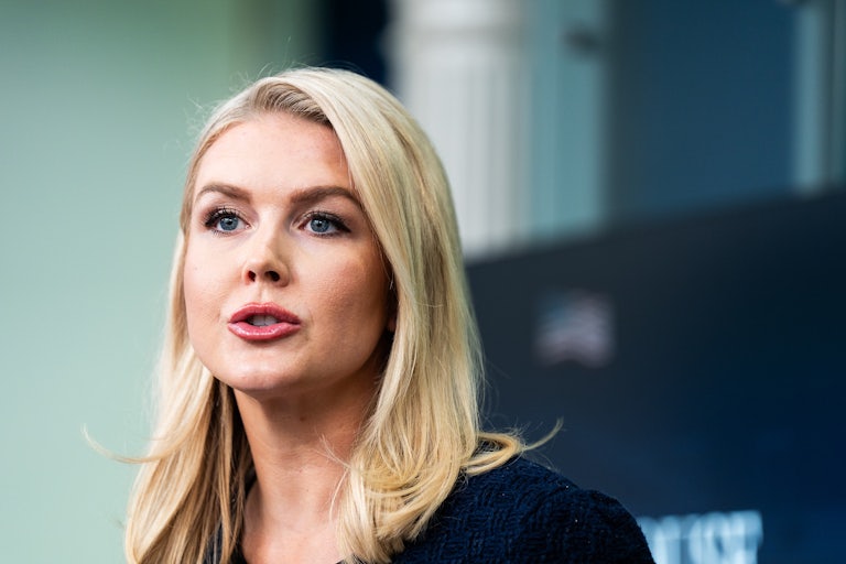 Karoline Leavitt speaks to reporters during a White House press briefing