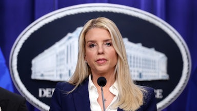 Attorney General Pam Bondi gives a press conference.