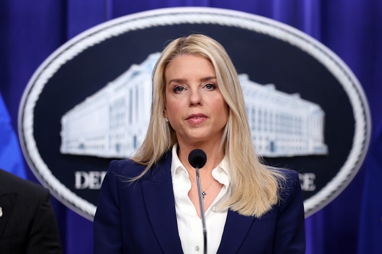 Attorney General Pam Bondi gives a press conference.