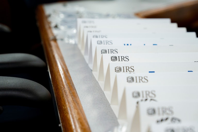 IRS nametags on a table