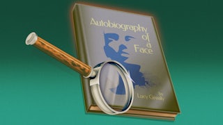 Illustration of the book Autobiography of a Face with a magnifying glass.
