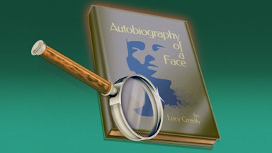Illustration of the book Autobiography of a Face with a magnifying glass.