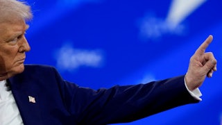 Donald Trump gesticulates during the Conservative Political Action Conference in National Harbor, Maryland.