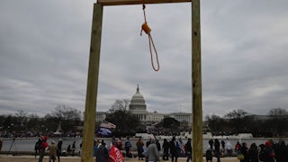 A gallows is assembled outside the U.S. Capitol during the Capitol riots on January 6, 2021.