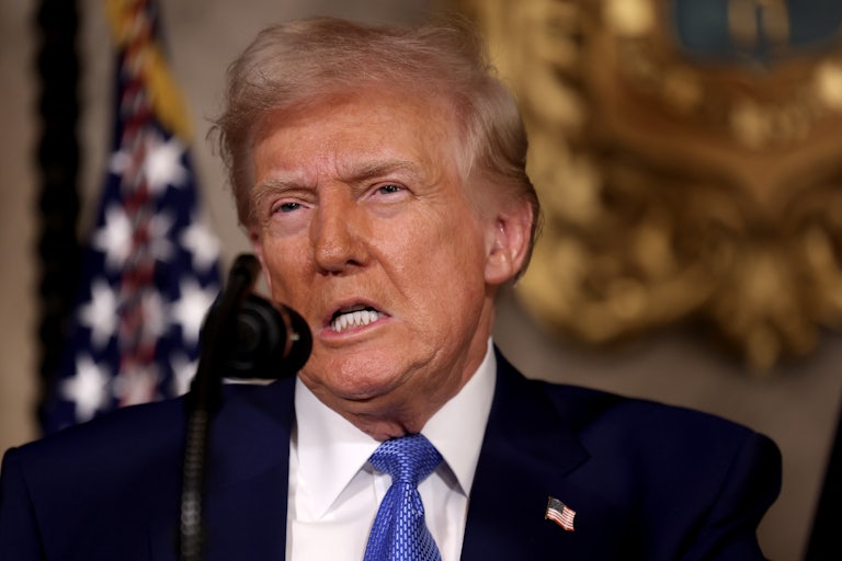 Donald Trump speaks during a press conference.