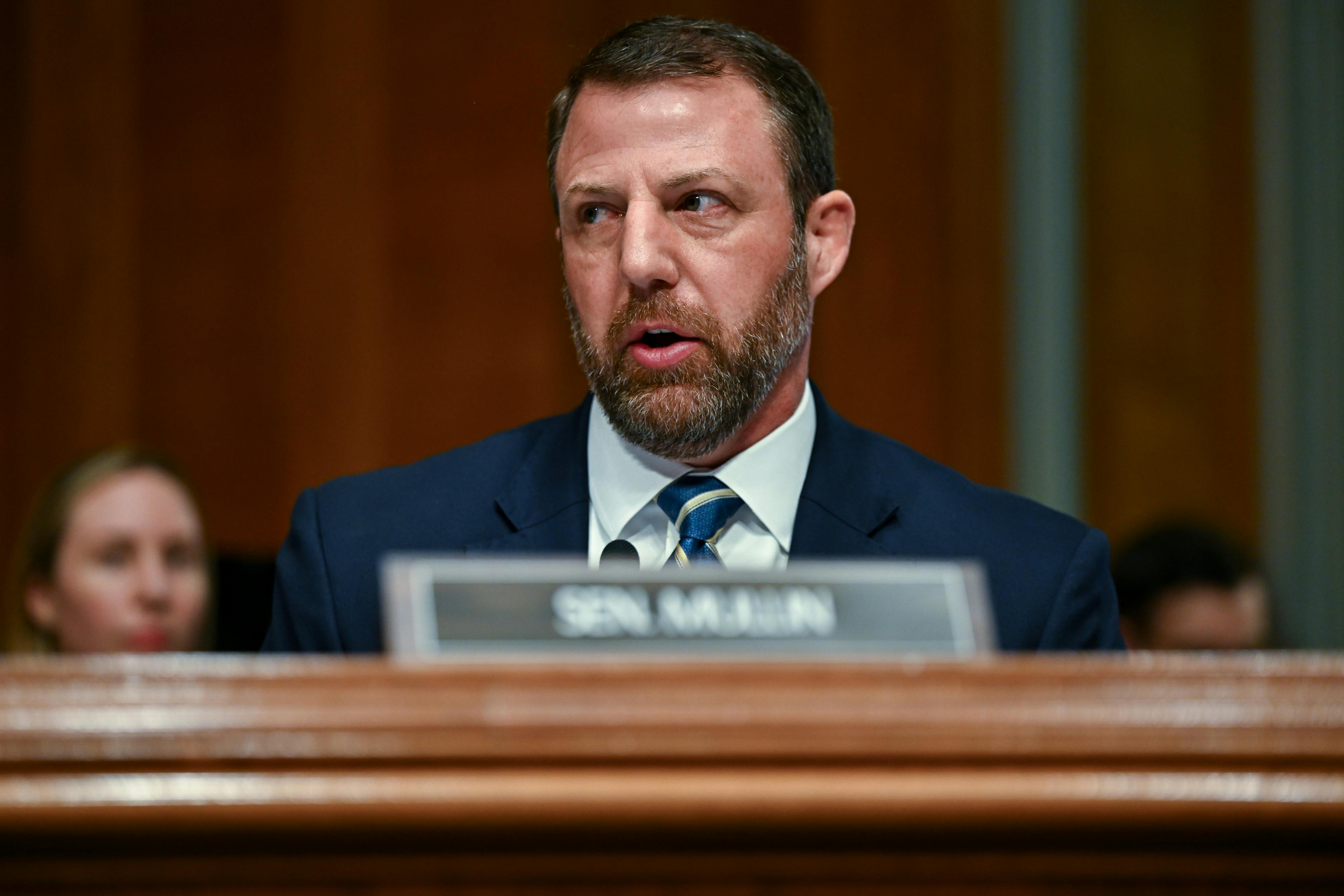 Senator Markwayne Mullin speaks during a hearing