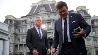 Robert F. Kennedy Jr is interviewed on FOX News in Washington, DC. President Donald Trump signed a memorandum Tuesday stating that the “Secretary of Health and Human Services shall therefore take appropriate action to ensure transparency and accuracy in direct-to-consumer prescription drug advertising,” among other orders.