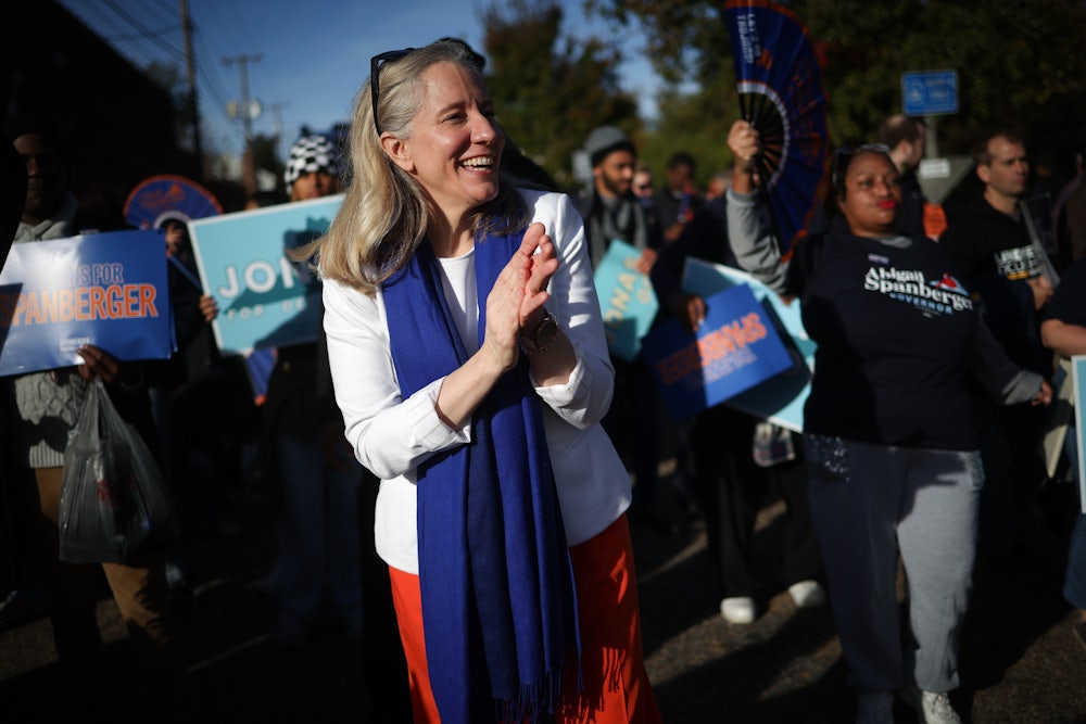 Virginia Democratic gubernatorial candidate Abigail Spanberger walking in a parade on the campaign trail