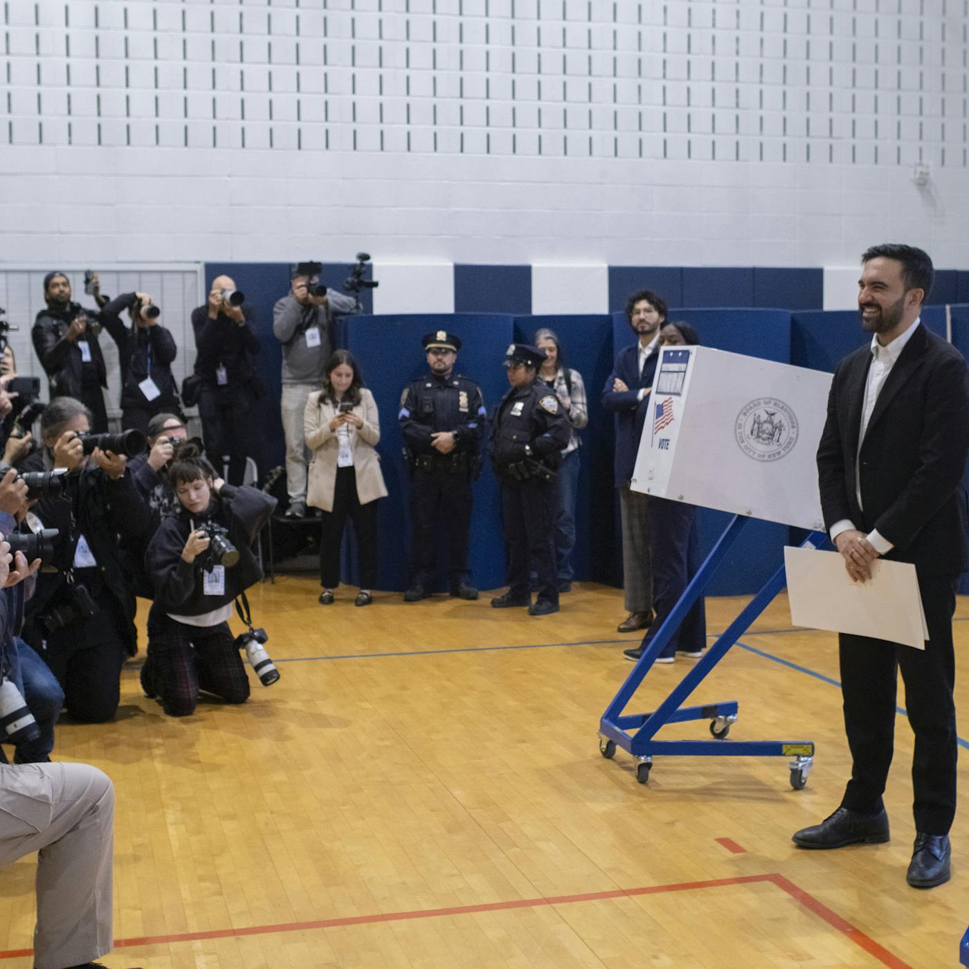 Mamdani at his local polling site on Election Day