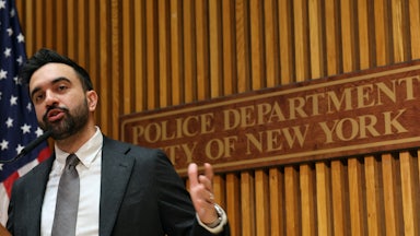 Zohran Mamdani speaks at a news conference at the headquarters of the NYPD.