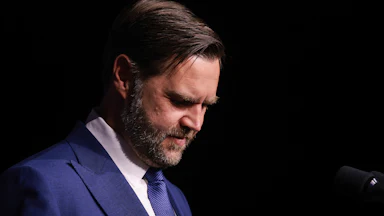 Vice President JD Vance looks down during an event in Budapest, Hungary