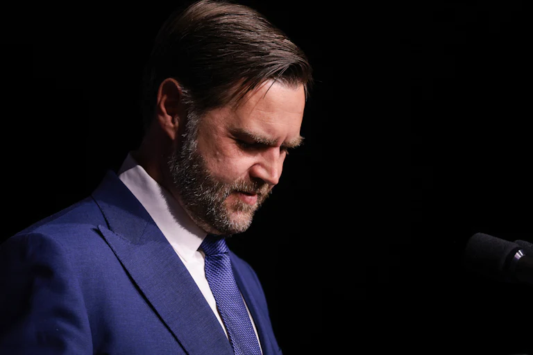 Vice President JD Vance looks down during an event in Budapest, Hungary