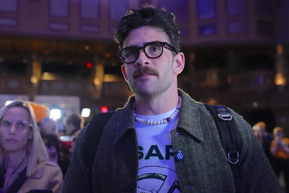 Hasan Piker at an election watch party for Zohran Mamdani