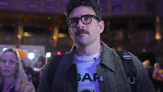 Hasan Piker at an election watch party for Zohran Mamdani