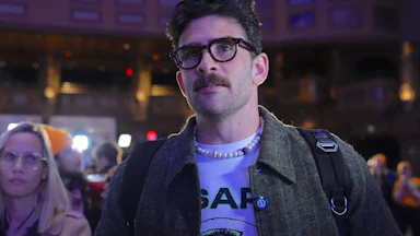 Hasan Piker at an election watch party for Zohran Mamdani