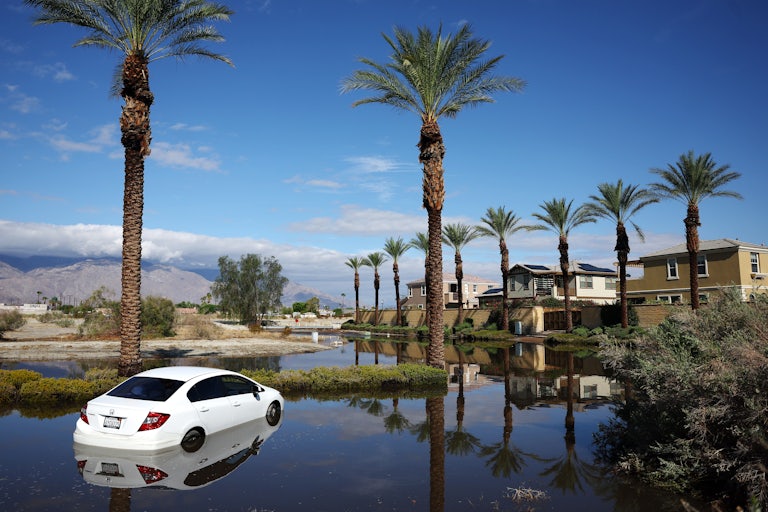 A partially submerged vehicle in Cathedral City, California