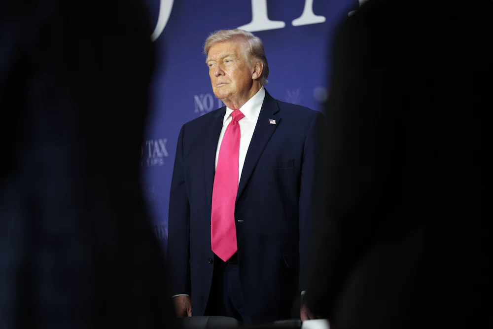 Donald Trump attends a roundtable discussion on his “No Tax on Tips” policy in Las Vegas.