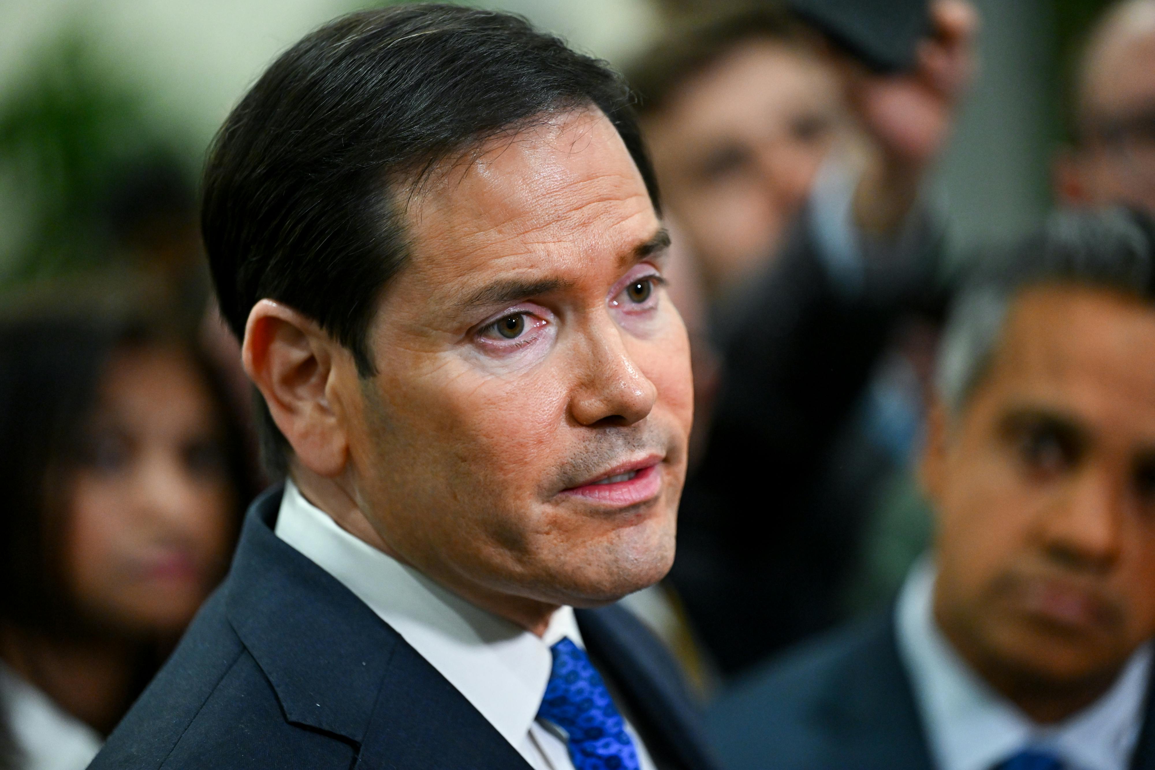 Secretary of State Marco Rubio speaks to reporters in the Capitol