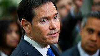 Secretary of State Marco Rubio speaks to reporters in the Capitol