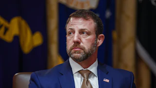 Homeland Security Secretary Markwayne Mullin sits in Donald Trump’s Cabinet meeting