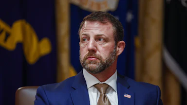 Homeland Security Secretary Markwayne Mullin sits in Donald Trump’s Cabinet meeting