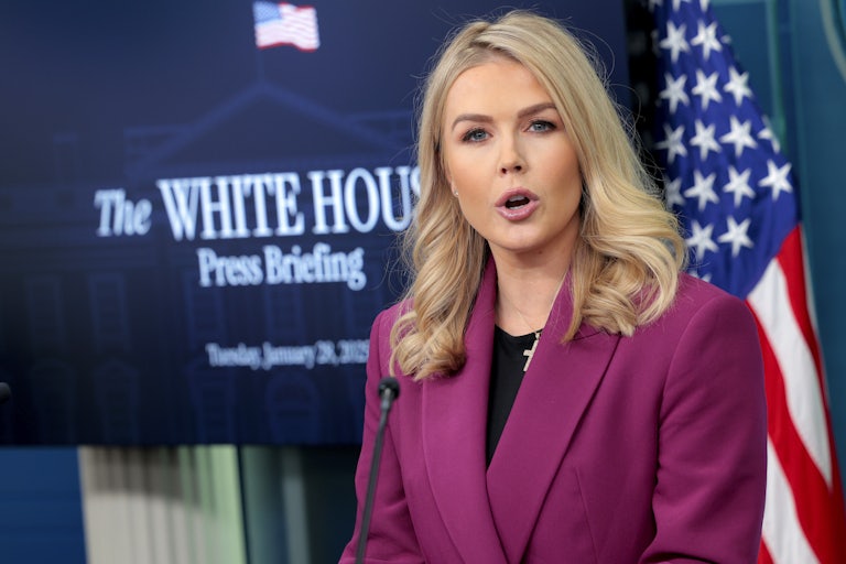 White House Press Secretary Karoline Leavitt gives a press briefing