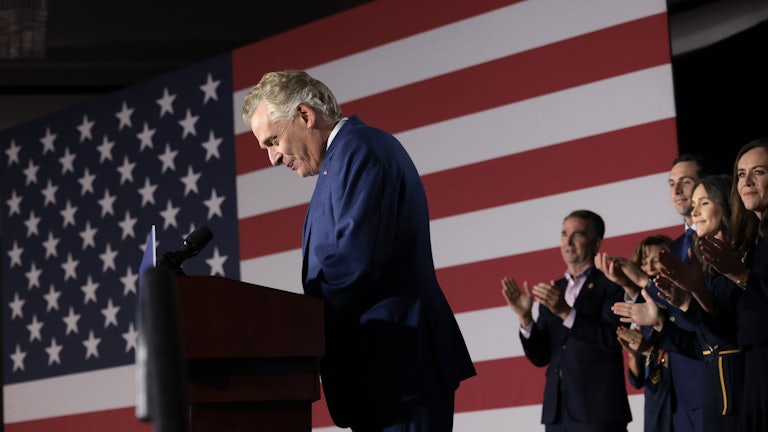 Democratic gubernatorial candidate former Virginia Governor Terry McAuliffe speaks at an election night rally on November 02, in McLean, Virginia.