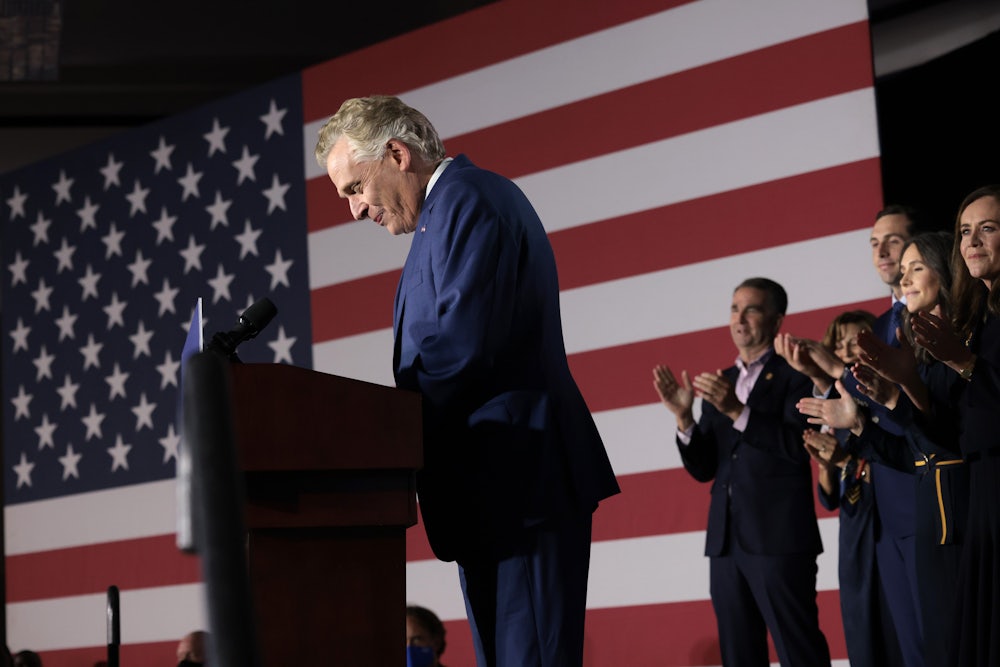 Democratic gubernatorial candidate former Virginia Governor Terry McAuliffe speaks at an election night rally on November 02, in McLean, Virginia.