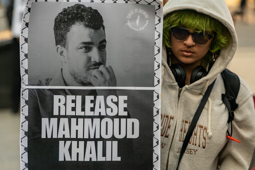 Protestors at Foley Square in New York City demand the release of Mahmoud Khalil