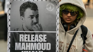 Protestors at Foley Square in New York City demand the release of Mahmoud Khalil