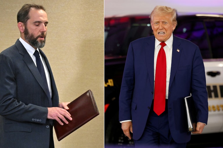 A combination photo of Jack Smith and Donald Trump