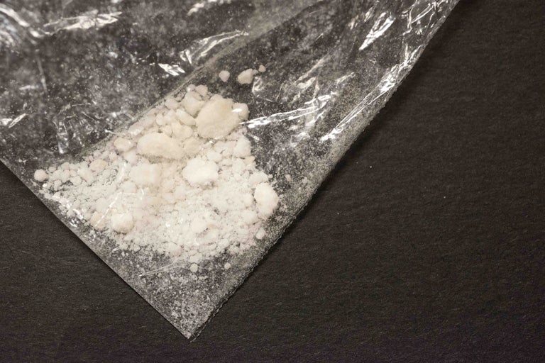 A small bag of straight Fentanyl on display at the State Crime Lab at the Ohio Attorney General's headquarters of the Bureau of Criminal Investigation.