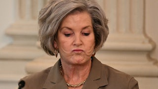 White House Chief of Staff Susie Wiles purses her lips