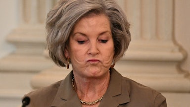 White House Chief of Staff Susie Wiles purses her lips