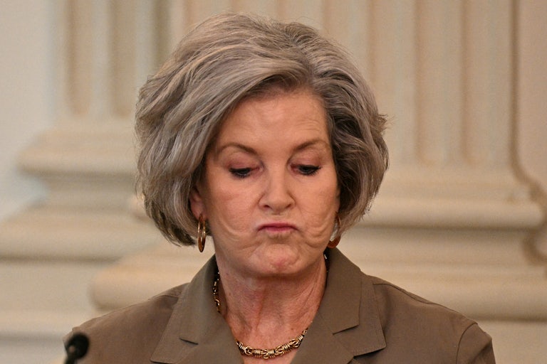 White House Chief of Staff Susie Wiles purses her lips